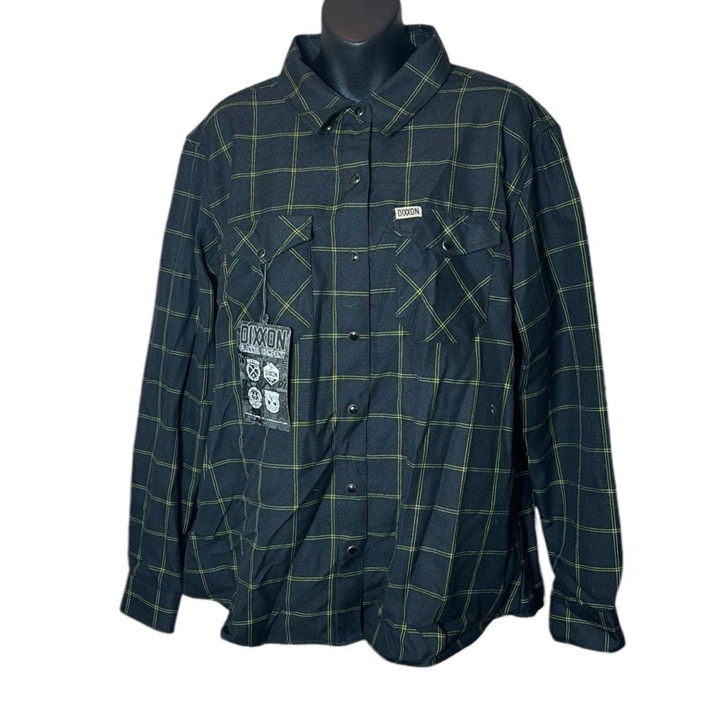 Dixxon women’s flannel stay gold black yellow pearl snap 2x new button up